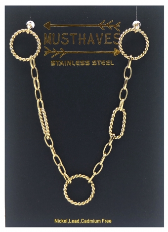 Ketting grote schakel en cirkels rvs goud