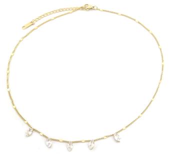Ketting  cubic Zirconia st-steel goud 2