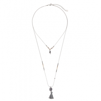 Ketting fijn 2 laags Thunder & Beads zilver-grijs