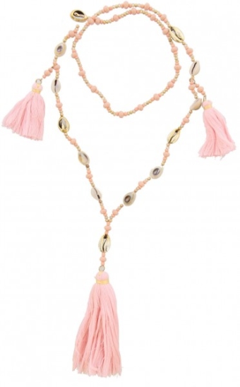 Ketting lang Boho schelpen & kralen zalmroze-goud