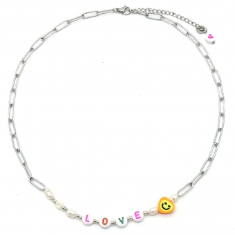 Ketting Love & Smiley RVS zilver 2