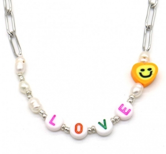 Ketting Love & Smiley RVS zilver