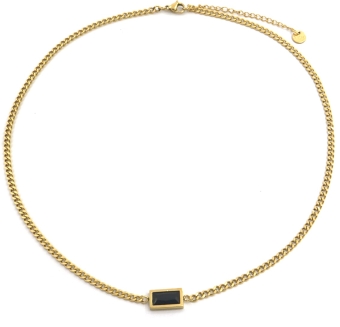 Ketting schakels en rechthoek st.steel goud-zwart 2