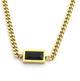 Ketting schakels en rechthoek st.steel goud-zwart