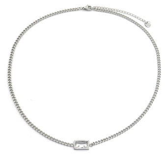Ketting schakels en rechthoek st.steel zilver-kristal 2
