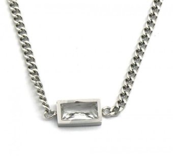 Ketting schakels en rechthoek st.steel zilver-kristal