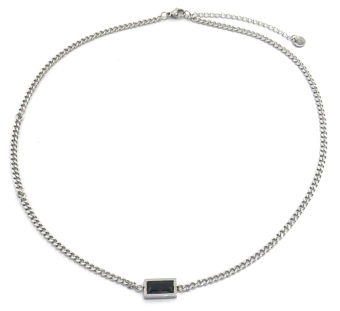 Ketting schakels en rechthoek st.steel zilver-zwart 2