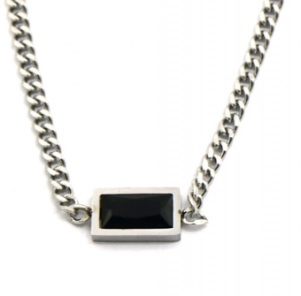 Ketting schakels en rechthoek st.steel zilver-zwart