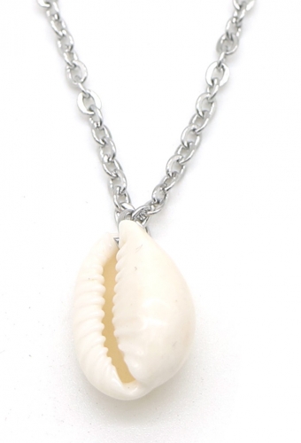 Ketting rvs fijn met schelp zilver 2