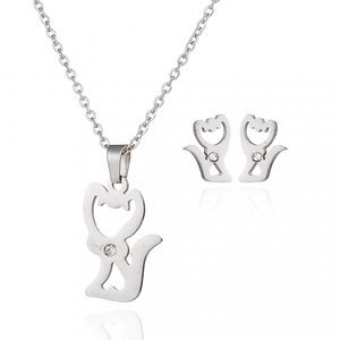 Ketting set kat stainless steel zilver