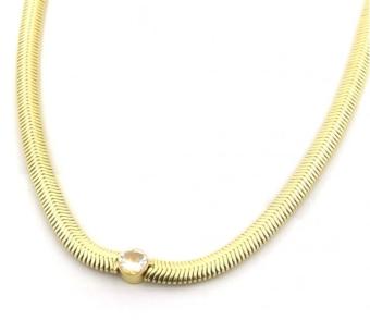 Ketting  snake Zirconia st-steel goud 2