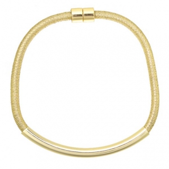 Korte goudkl. ketting van glitterkoord en magneetsluiting.