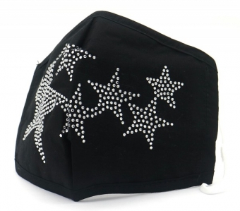 Mondkapje glitter Stars zwart-strass