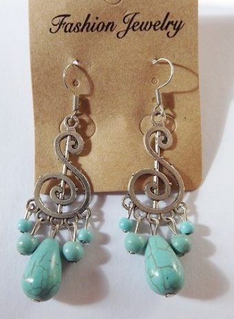 Oorbellen Boho zilver-turqoise