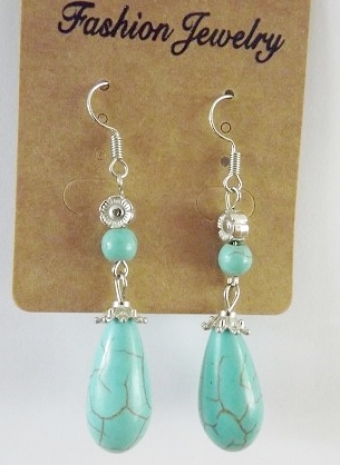 Oorbellen Boho zilver-turqoise