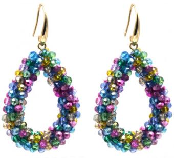 Oorbellen druppel kraaltjes blauw multicolor