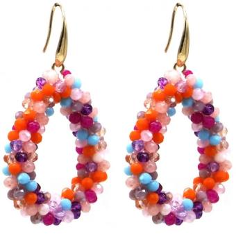 Oorbellen kraaltjes druppel multicolor roze