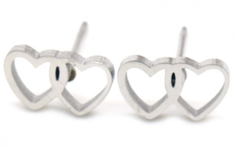 Oorbellen studs Harten st.steel zilver