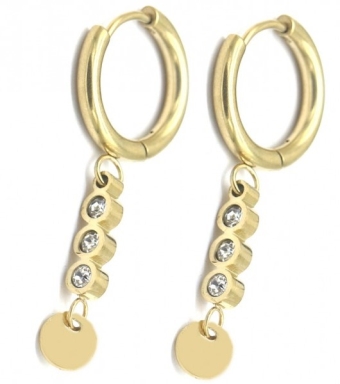 Oorbellen Hoops met strass hanger 14 mm st. steel goud
