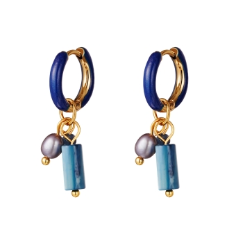 Oorbellen hoops & charms rvs blauw-goud