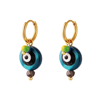 Oorbellen hoops & oog rvs blauw-goud