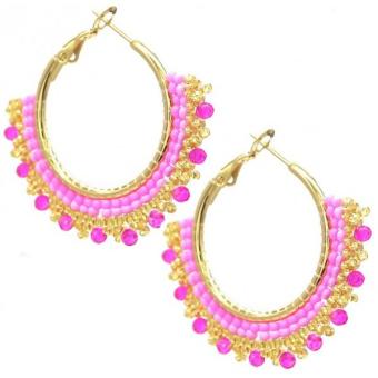 Oorbellen hoops & kraaltjes st. steel goud-roze.