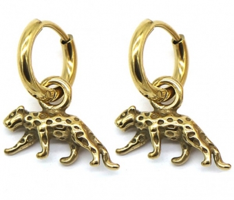 Oorbellen Hoops & luipaard rvs goud