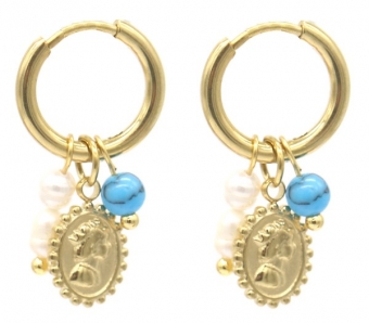 Oorbellen Hoops & charms rvs goud