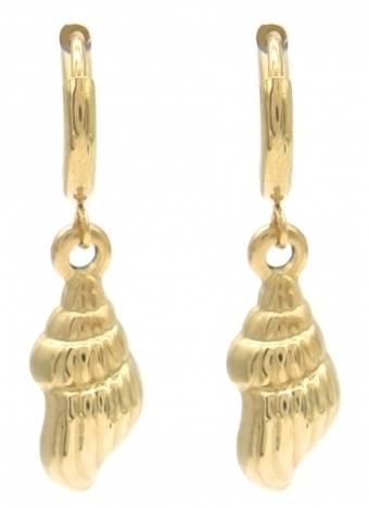 Oorbellen Hoops & schelp rvs goud 2