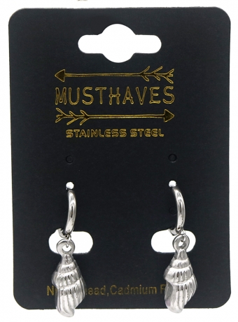 Oorbellen Hoops & schelp rvs zilver