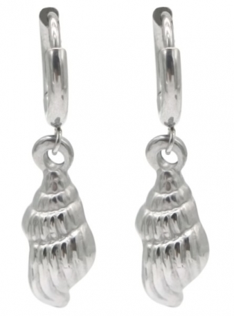 Oorbellen Hoops & schelp rvs zilver 2