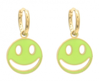 Oorbellen Hoops & Smiley s.steel groen-goud