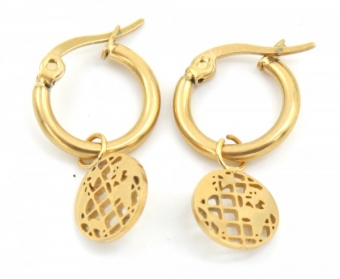 Oorbellen ringen met globe of wereldbol goud