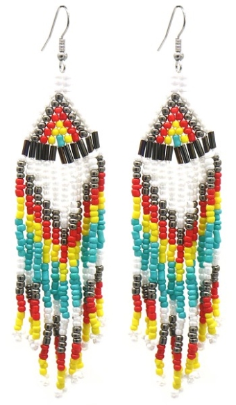 Oorbellen lang Boho kraaltjes wit-multi