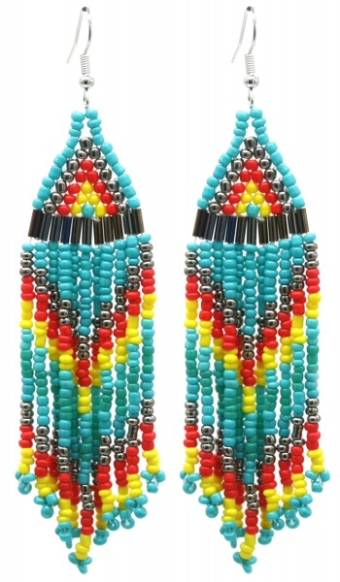 Oorbellen lang Boho kraaltjes turquoise-multi