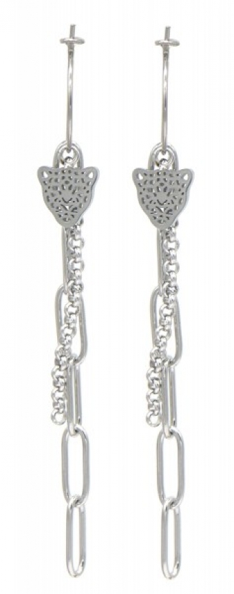Oorbellen lang schakels Luipaard rvs zilver 