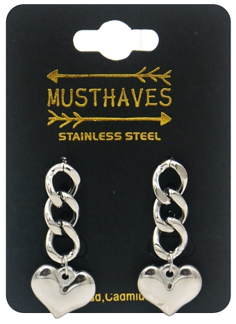 Oorbellen Hart & schakels st-steel zilver 2