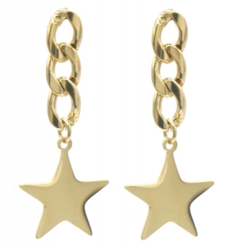 Oorbellen ster & schakels st-steel goud