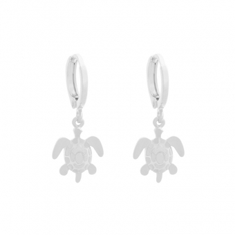 Oorbellen ring met zee schildpad silver plated