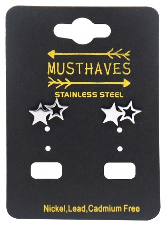Oorbellen Stars stainless steel zilver