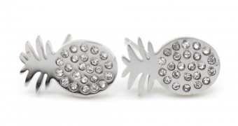 Oorbellen studs Ananas stainless steel zilver