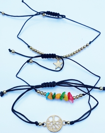 Set a 3 armbandjes fijn Beads & Tree of Life zwart