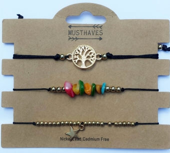 Set a 3 armbandjes Ibiza Beads & Tree of Life zwart.