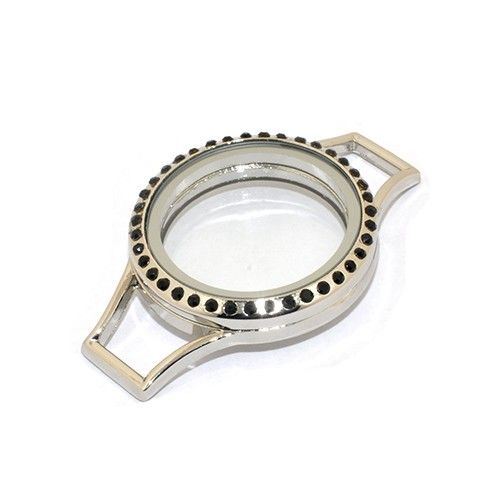 Floating Locket zilver zwart-strass los