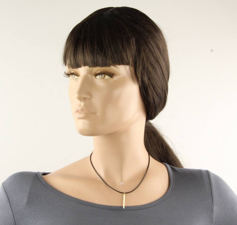 Ketting choker zwart-goud staafje