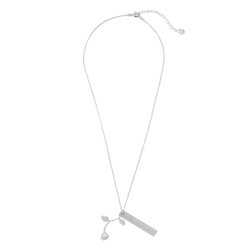 Ketting fijn Roos met Quote Love you always zilver