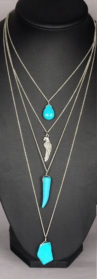 Ketting set 4 stuks turqoise-zilver