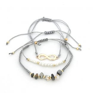 Armband set a 3 fijn Boho Beads & Infinity zwart