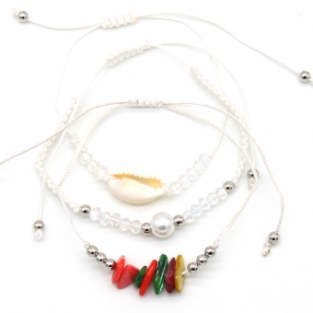 Armband fijn set a 3 Beads and Shell wit