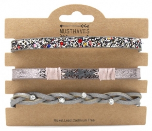 Armband set a 3 Star, strass & glitter multi
